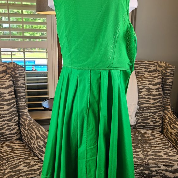 Collette Dinnigan Vibrant Green Pleated Trellis Dress Size 14 - Picture 9 of 11